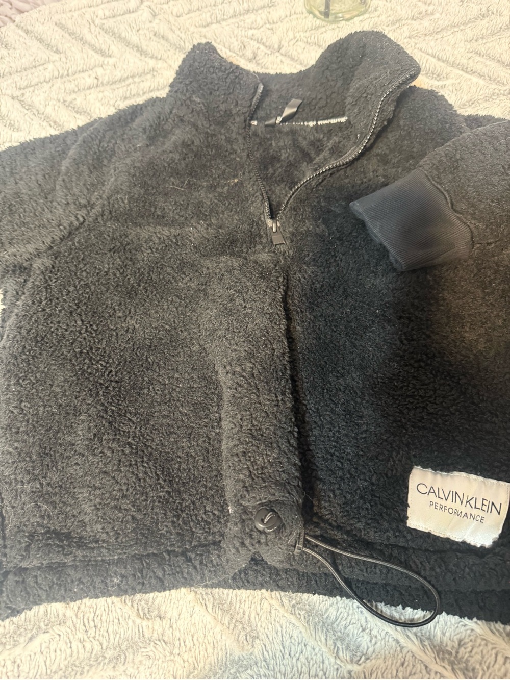 Calvin Klein Black Sherpa Cropped Pull-Over with Logo Patch